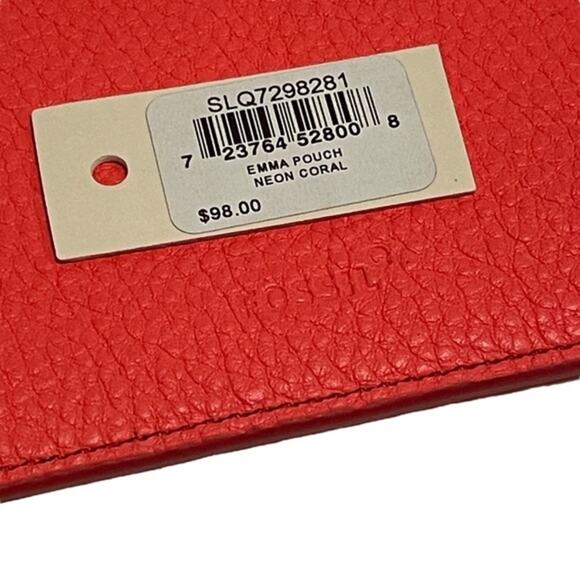 Fossil Emma Pouch Neon Coral Pebbled Leather - Picture 10 of 11